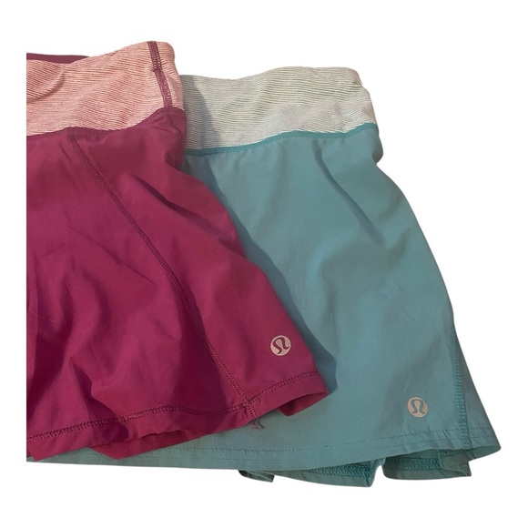 Set of 2 Lululemon Athletica Teal and Burgundy Striped Shorts - Picture 2 of 7
